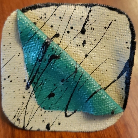 Earrings Fabric Hand Crafted Tan&Green&Black Large - Picture 5 of 8